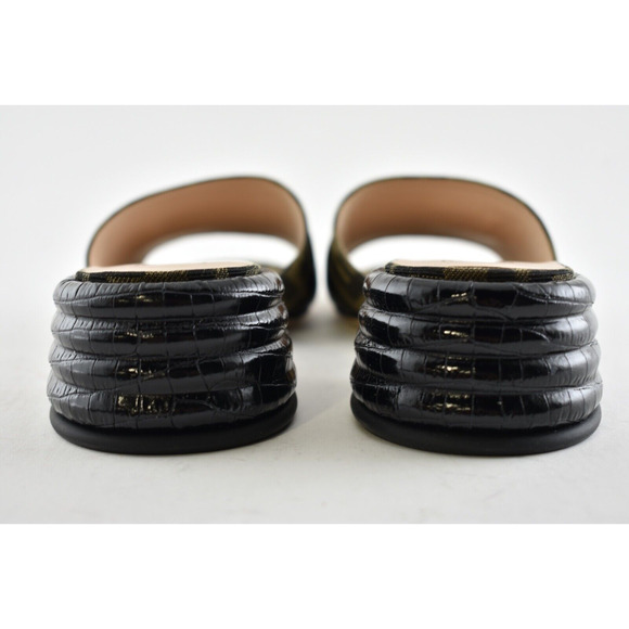Fendi Black Brown FF Monogram Logo Backless Sandal Block Heel Mule Slide Pump 37 - Picture 11 of 12